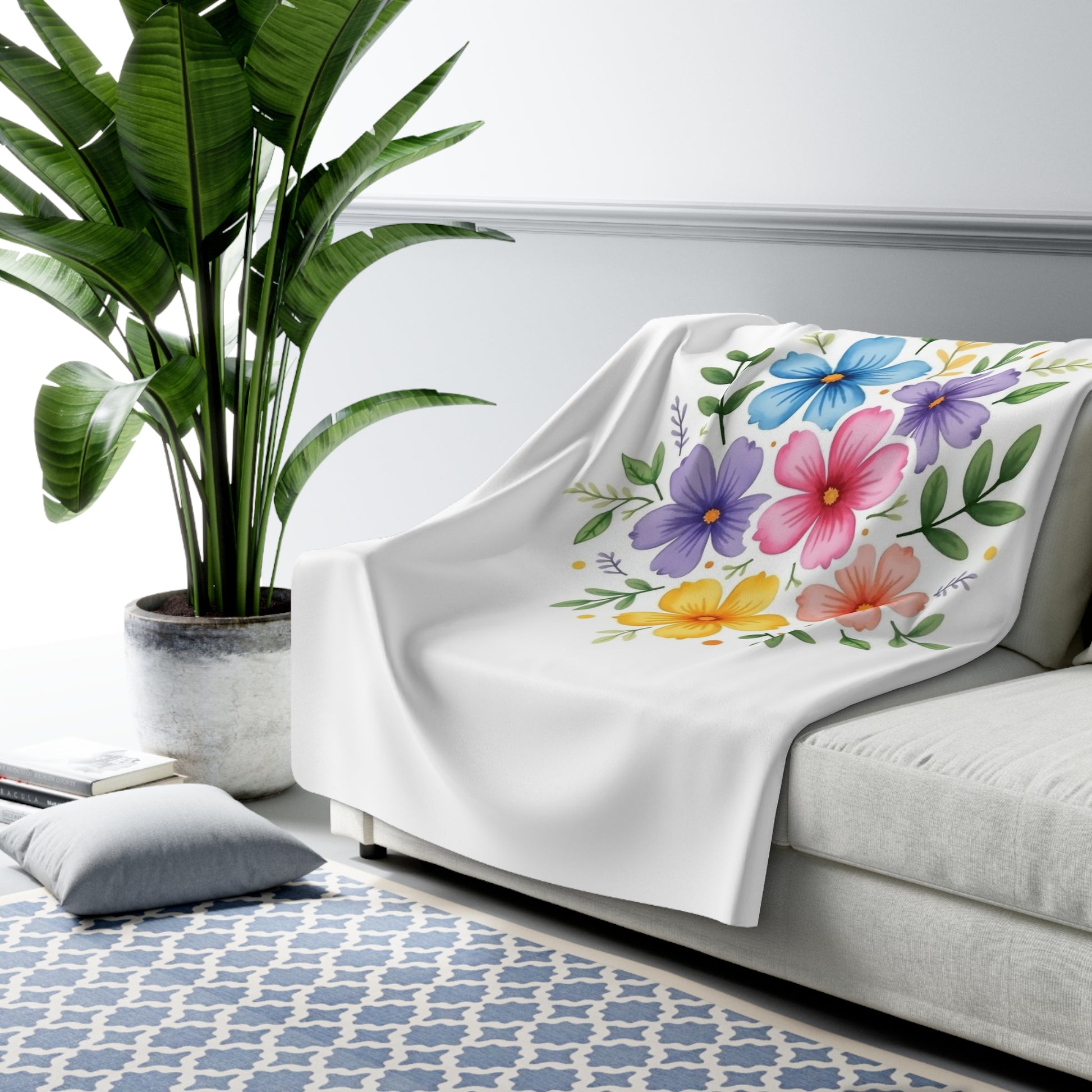 Cozy Floral Sherpa Fleece Blanket