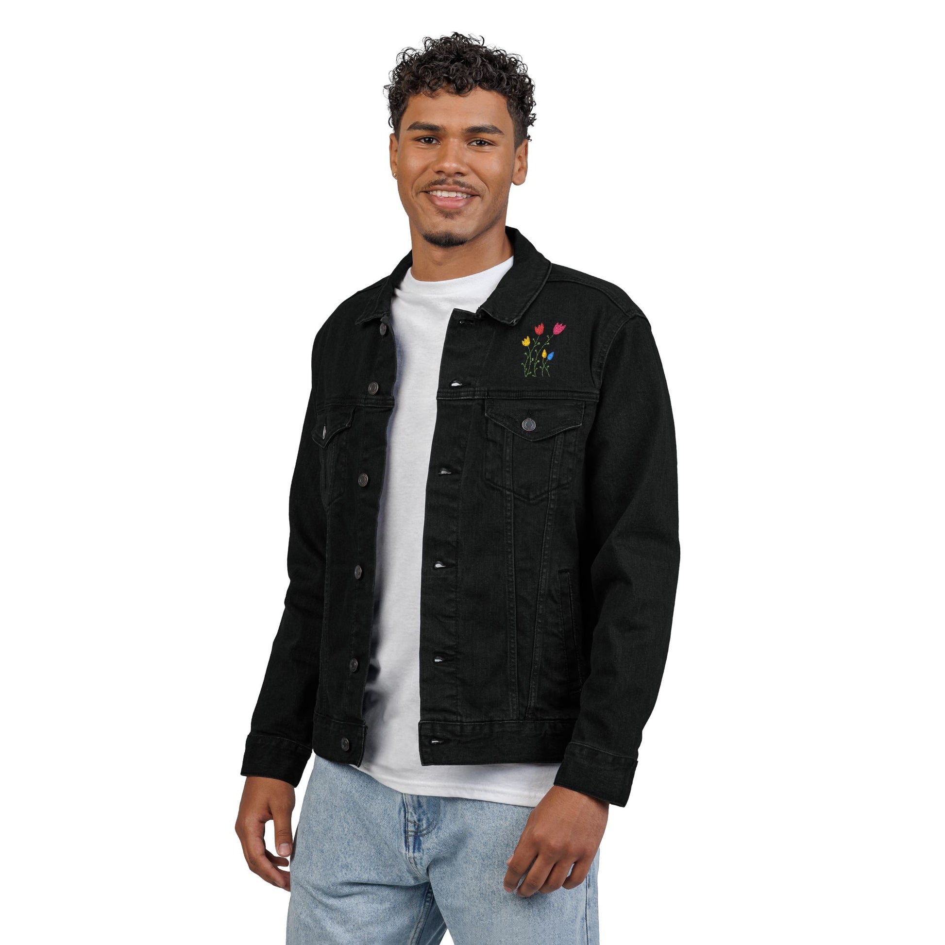 Embroidered floral design unisex Denim Jacket