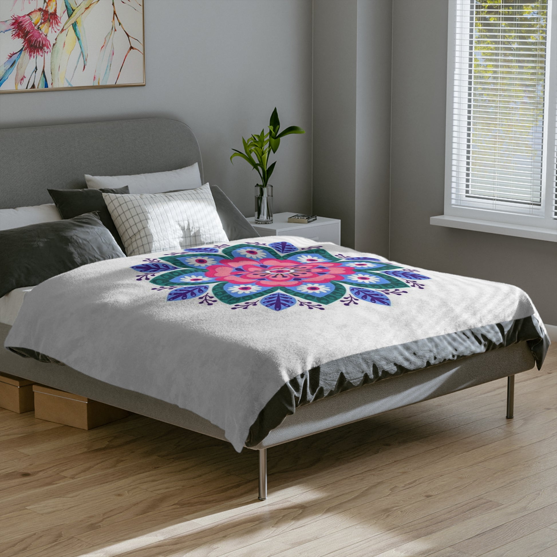 Colorful Floral Velveteen Microfiber Blanket