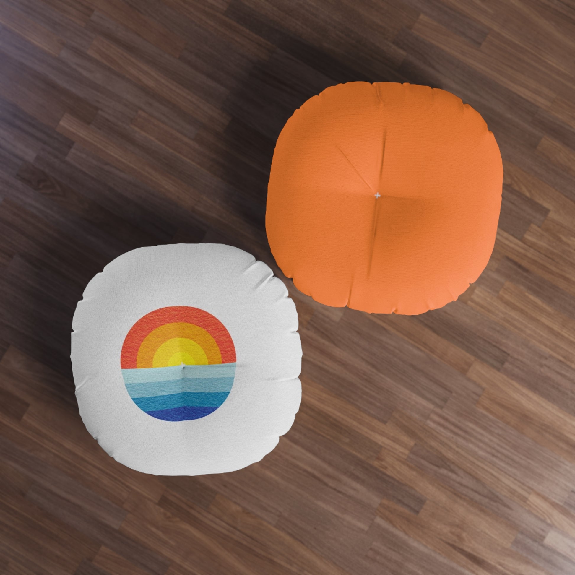 Sunset Waves Tufted Floor Pillow - Round Decorative Cushion