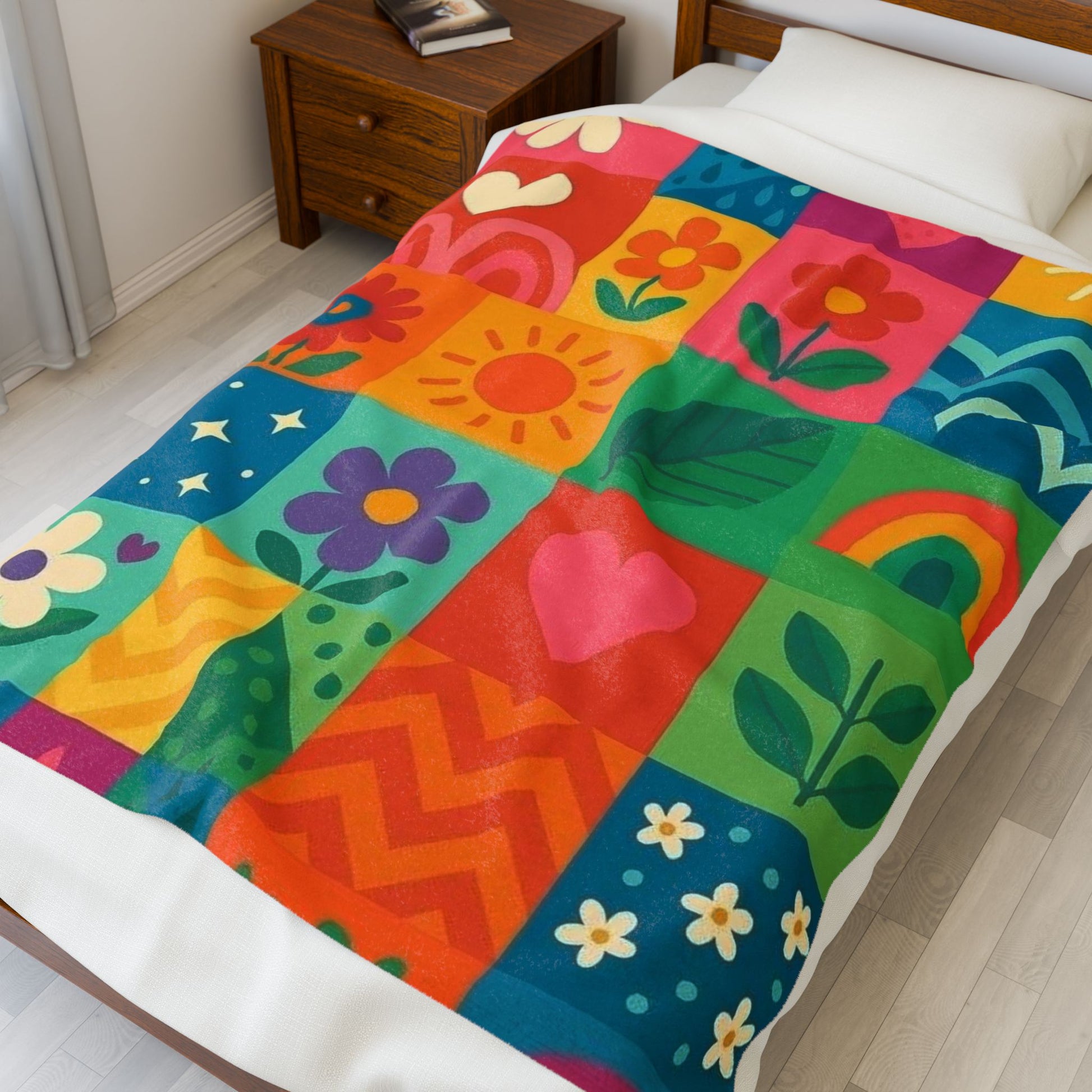 Vibrant Floral Velveteen Plush Blanket - Cozy Throw for Home
