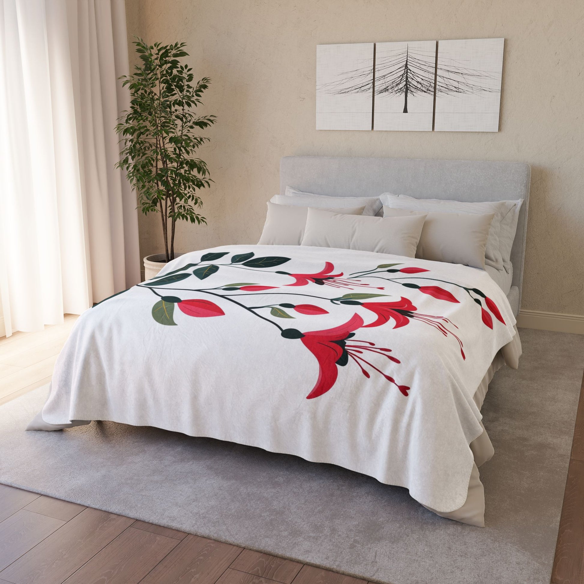 Floral Sherpa Blanket - Cozy Fleece Throw
