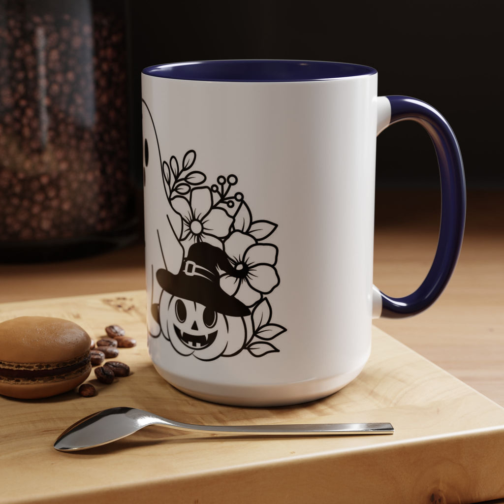 Spooky Halloween Coffee Mug - Ghost and Pumpkin Design