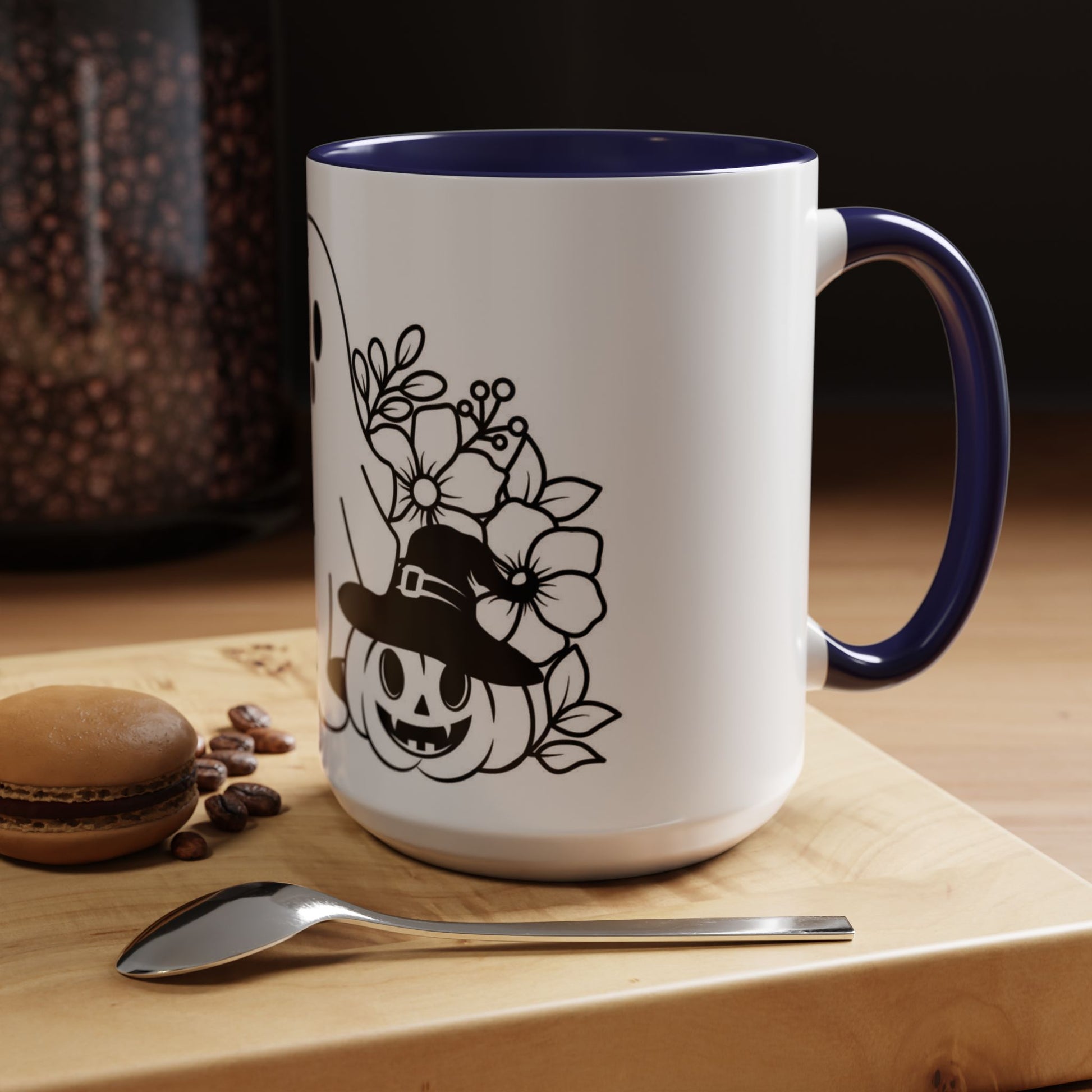 Spooky Halloween Coffee Mug - Ghost and Pumpkin Design