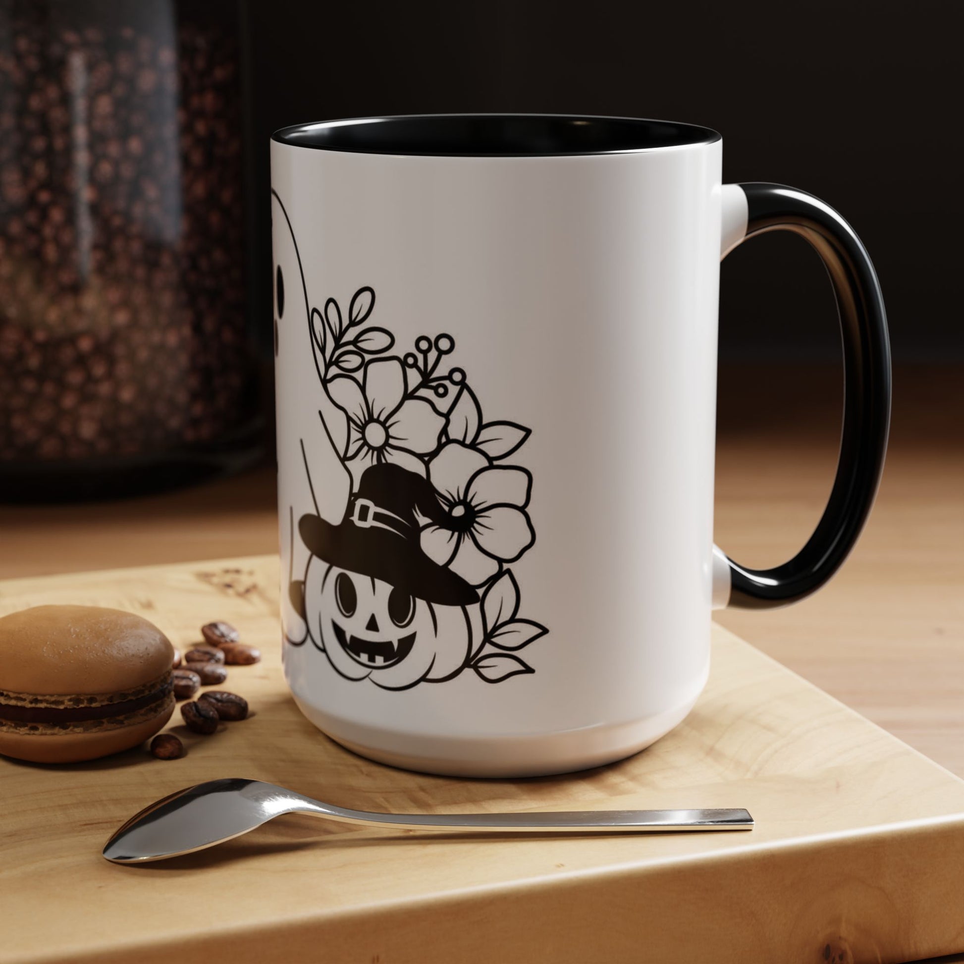 Spooky Halloween Coffee Mug - Ghost and Pumpkin Design