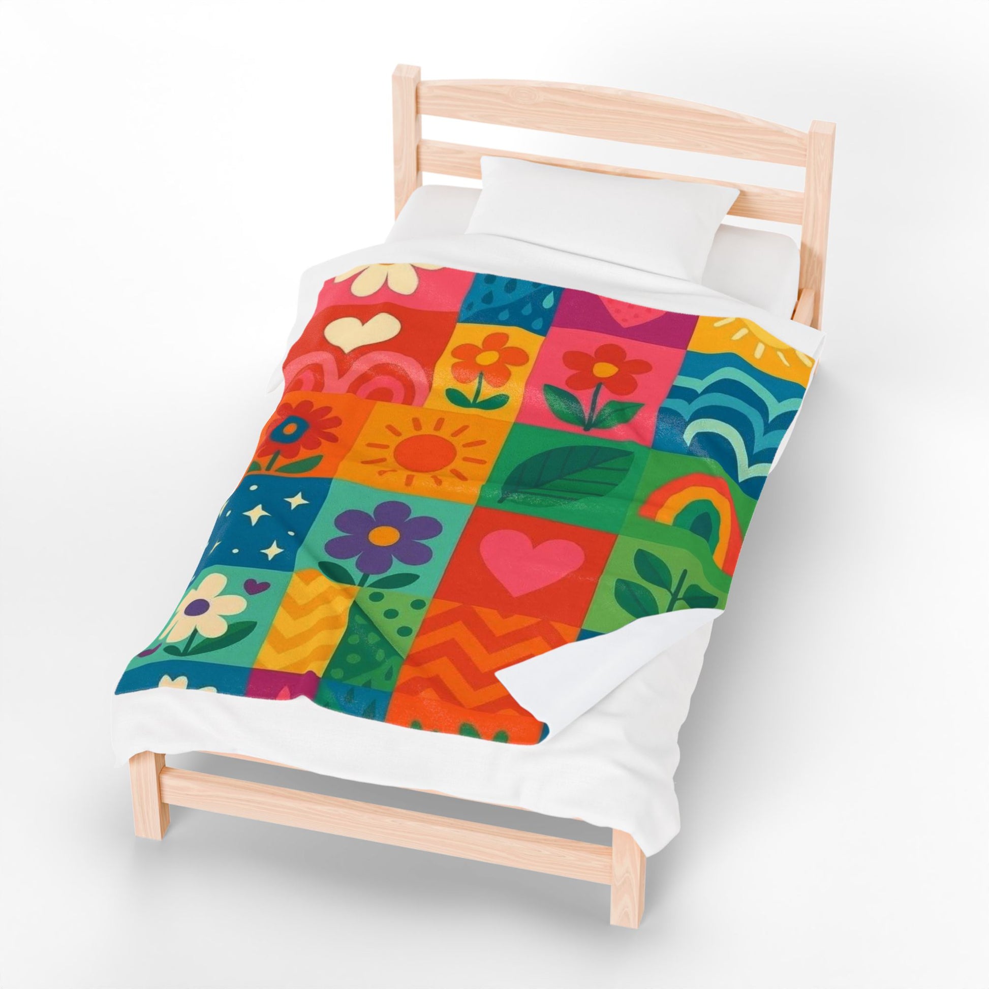 Vibrant Floral Velveteen Plush Blanket - Cozy Throw for Home