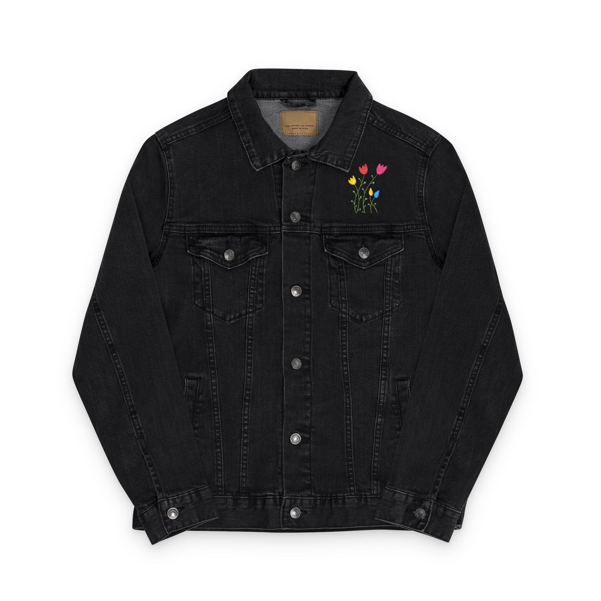 Embroidered floral design unisex Denim Jacket