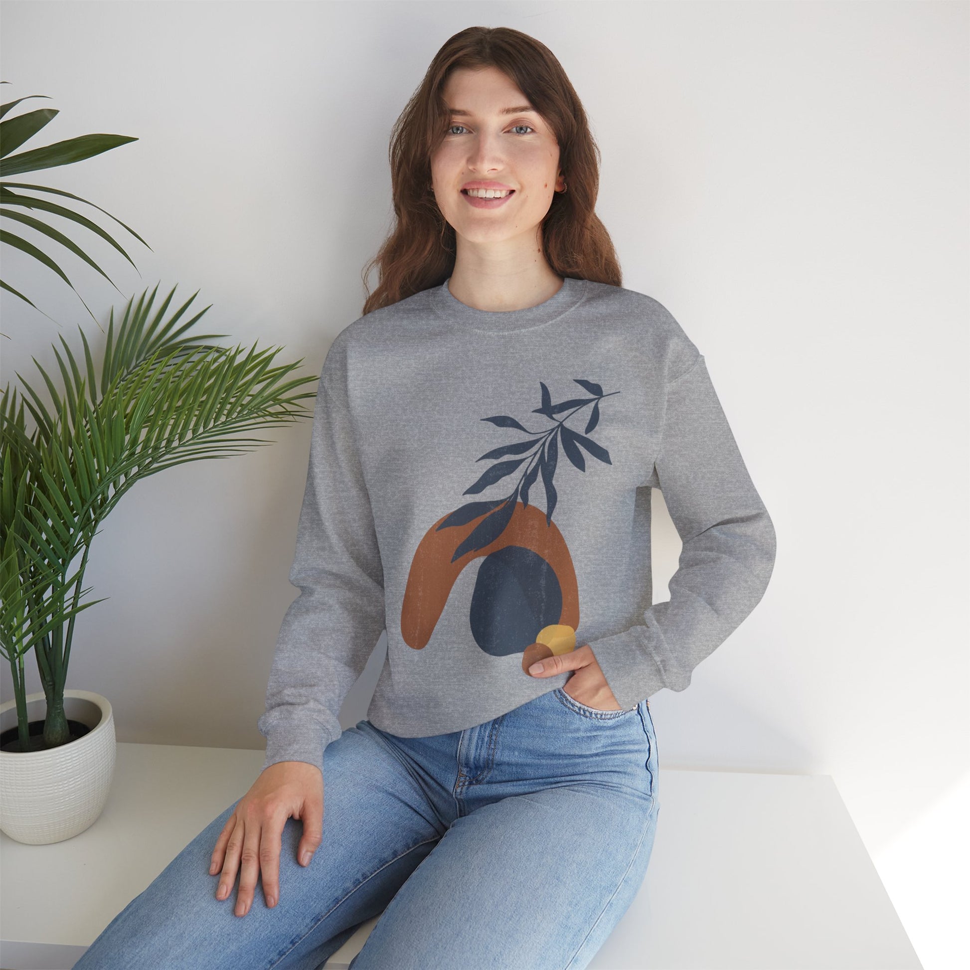 Artistic Leaf Design Crewneck Sweatshirt