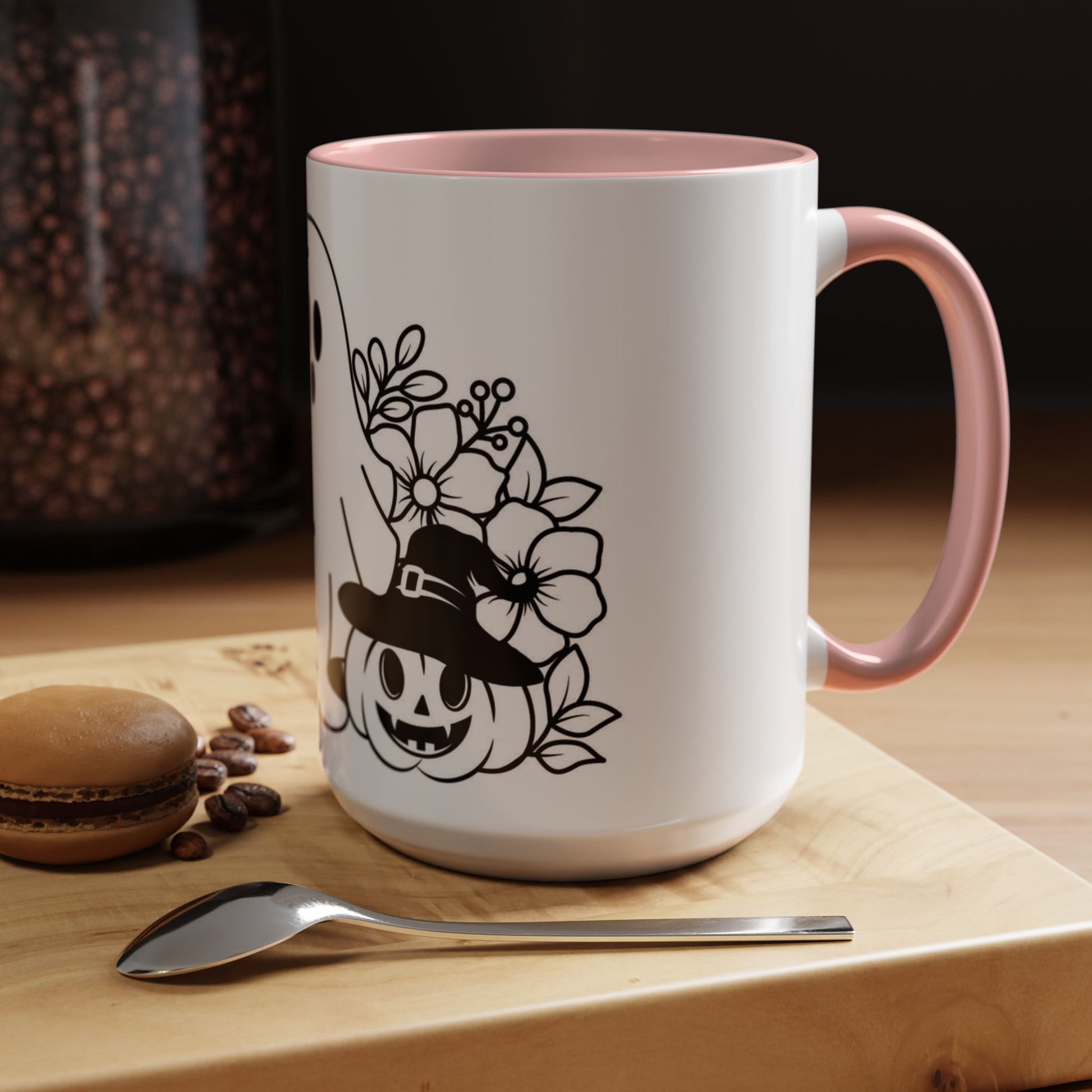 Spooky Halloween Coffee Mug - Ghost and Pumpkin Design