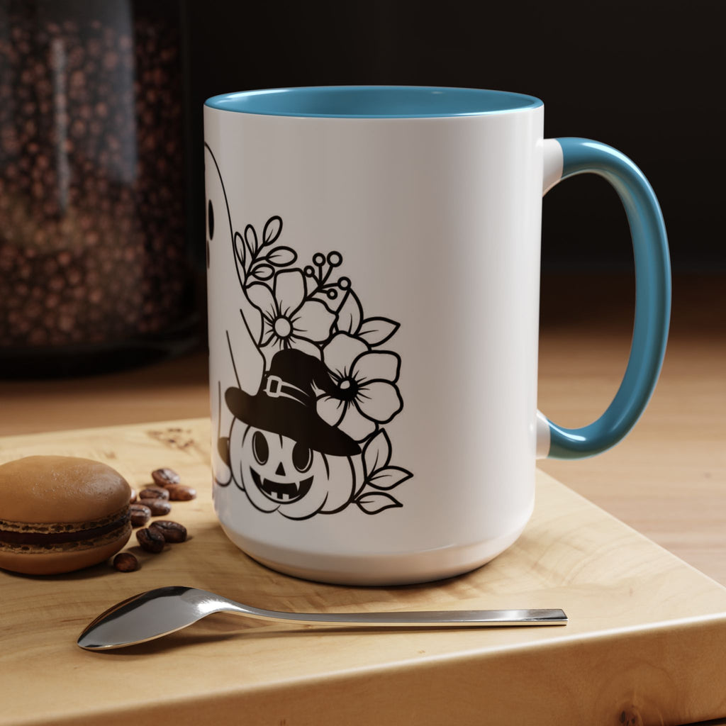 Spooky Halloween Coffee Mug - Ghost and Pumpkin Design