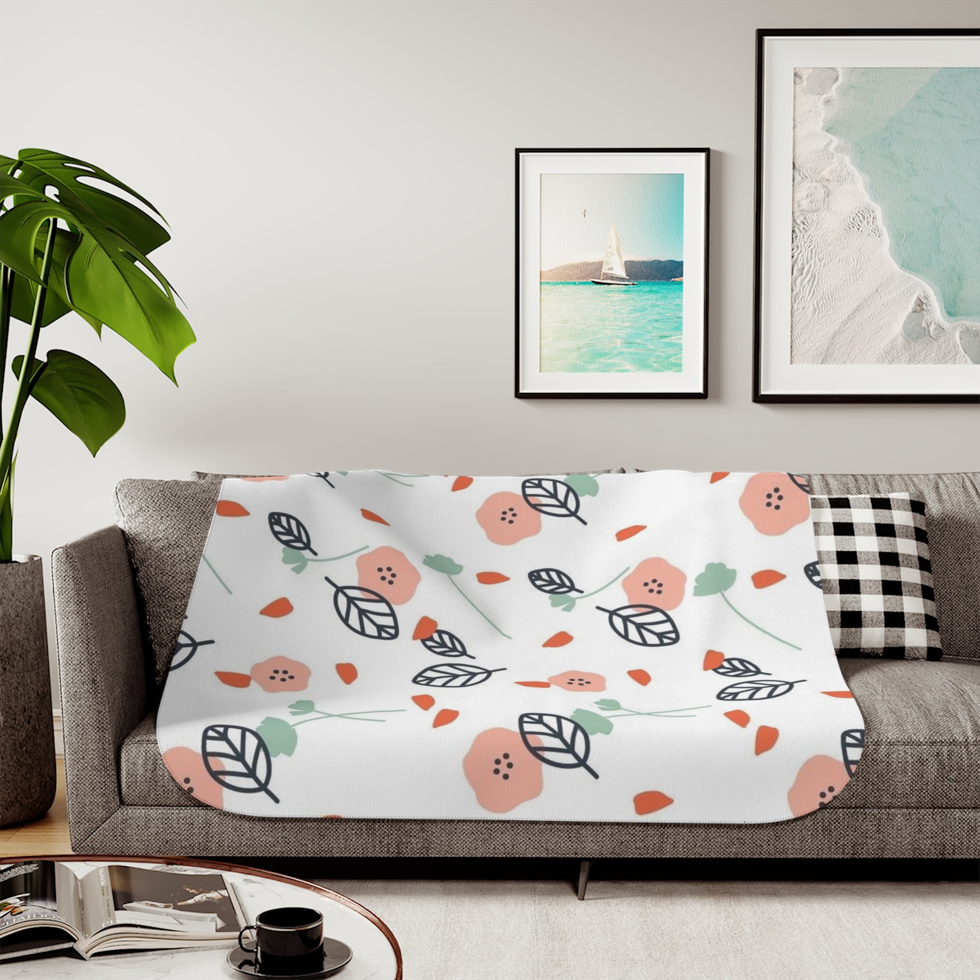 Cozy Floral Sherpa Blanket, Soft Throw