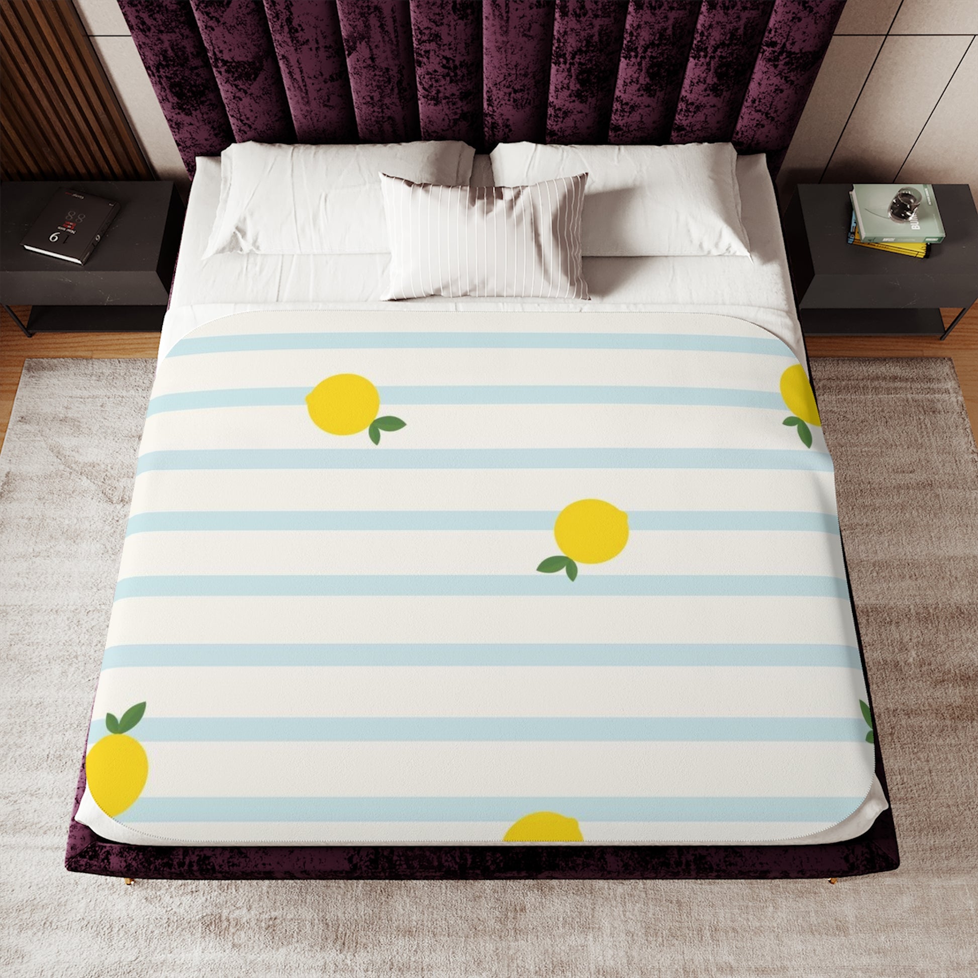 Cozy Sherpa Blanket - Lemon Stripes, Soft Throw