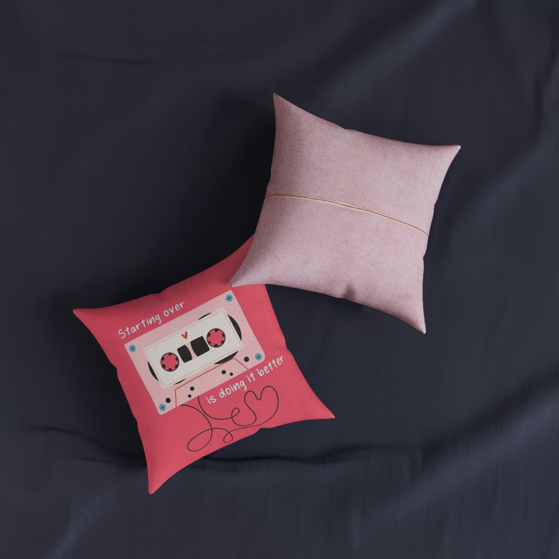 Retro-Inspired Square Pillow with Cassette Design