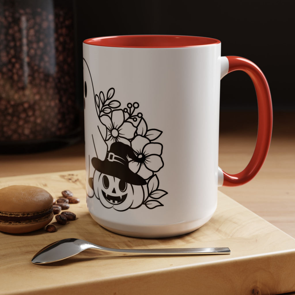 Spooky Halloween Coffee Mug - Ghost and Pumpkin Design