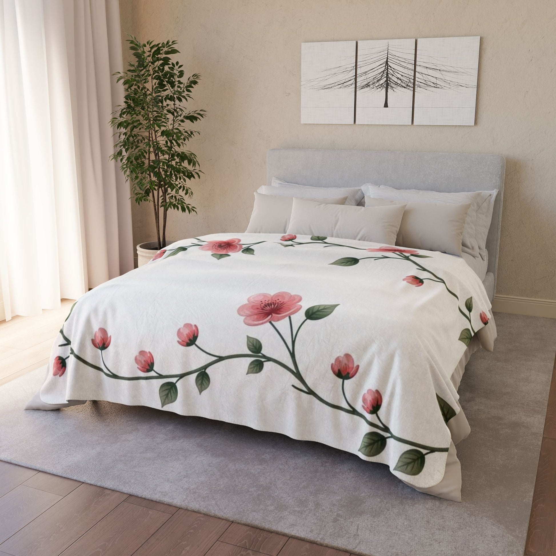 Cozy Floral Fleece Sherpa Blanket | Soft Throw for Home