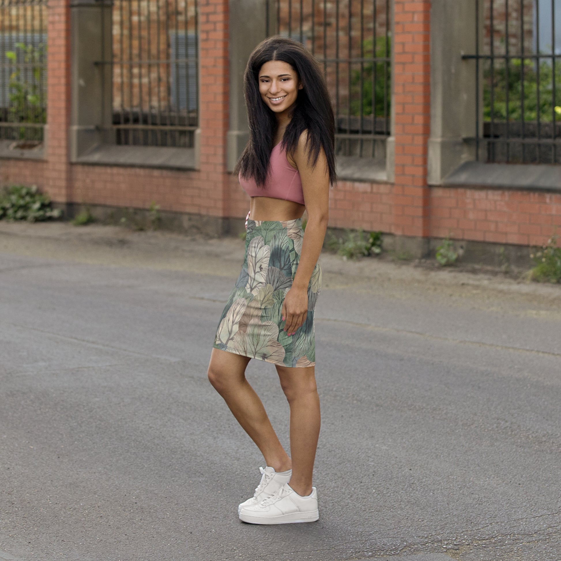 Mid-Waist Floral Pencil Skirt