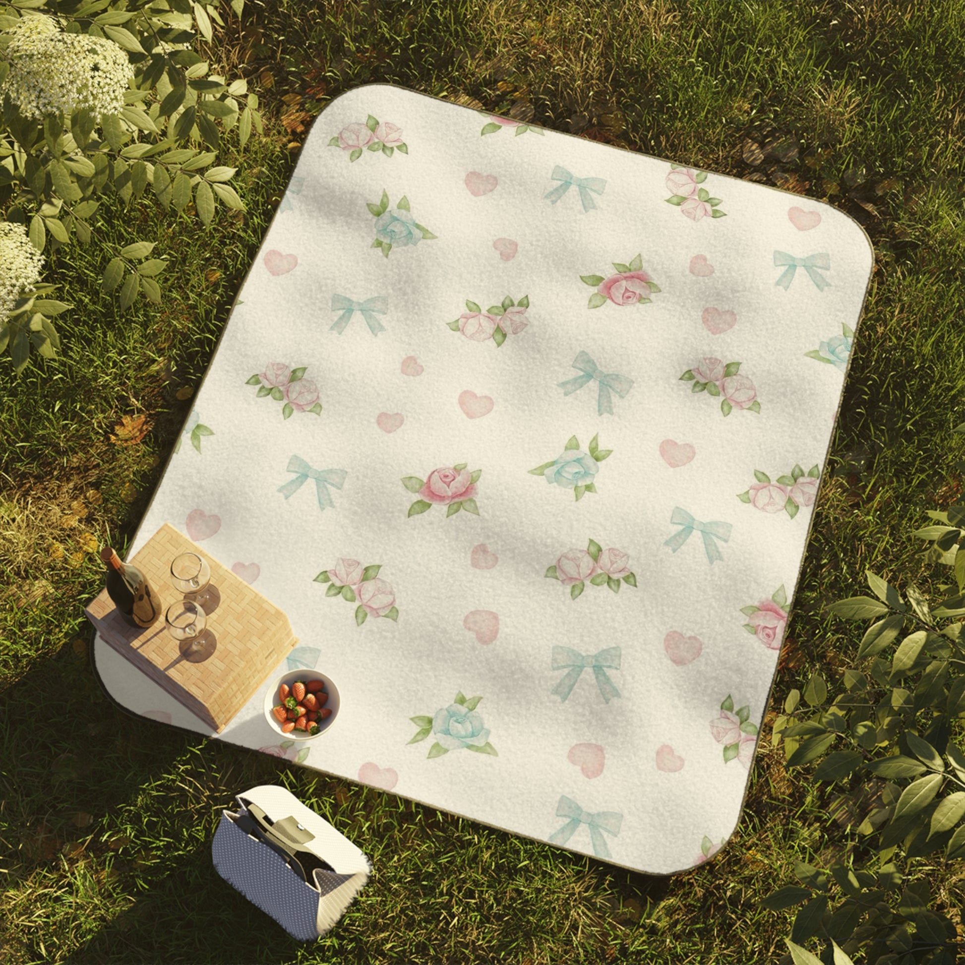 Charming Floral Picnic Blanket, Vintage Outdoor Mat