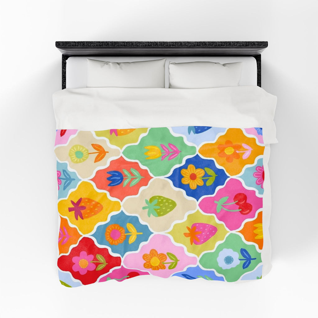 Colorful Floral Velveteen Plush Blanket