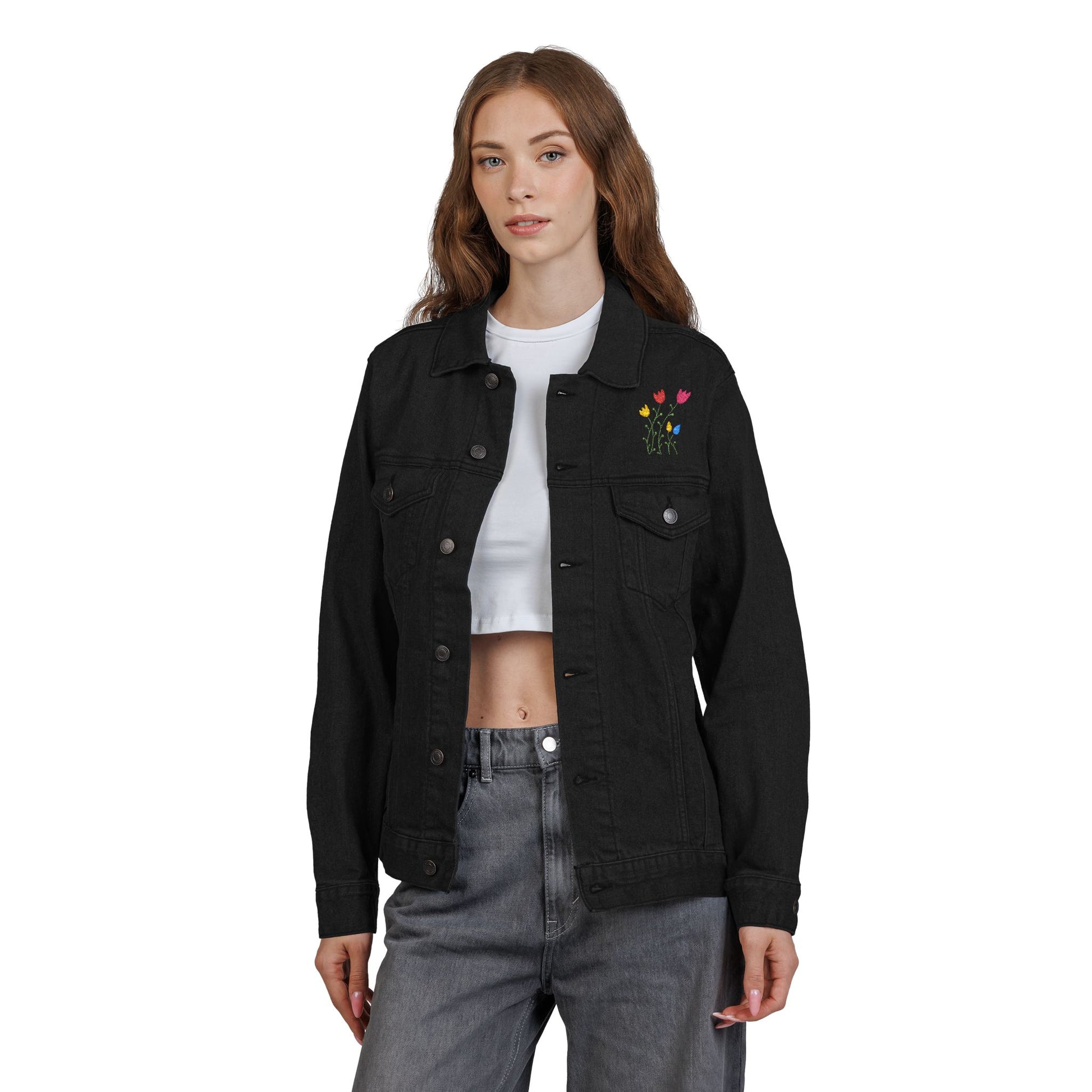 Embroidered floral design unisex Denim Jacket