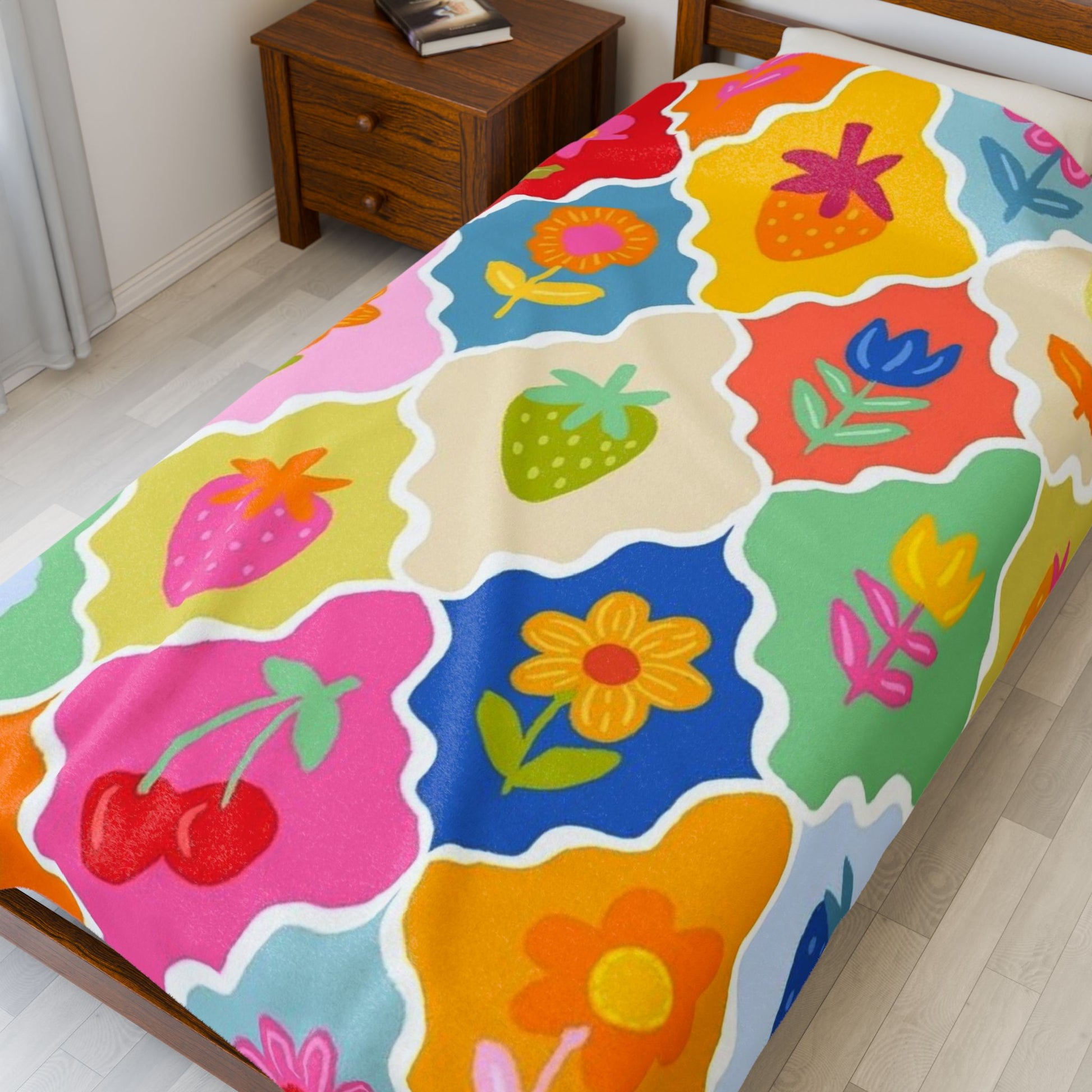 Colorful Floral Velveteen Plush Blanket