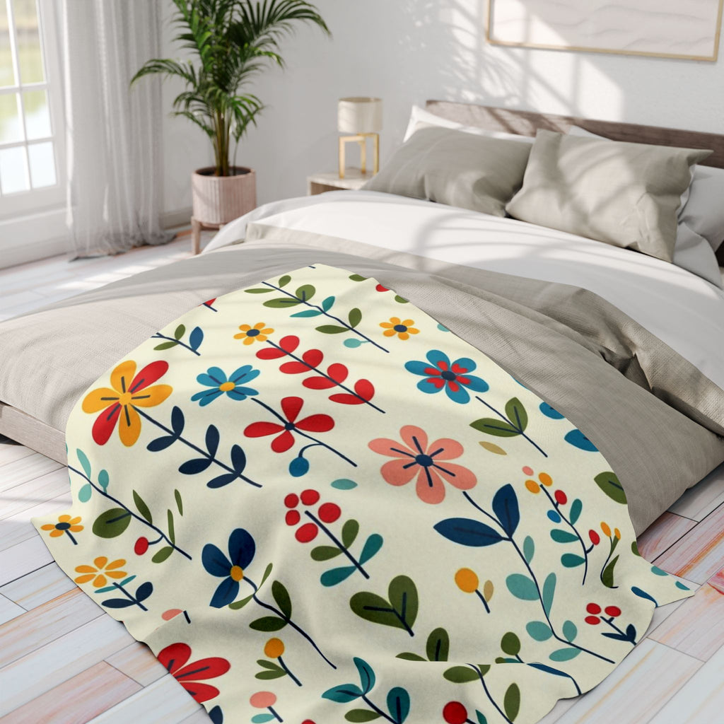 Fleece Blanket - Colorful Flowers Cozy Nature Design